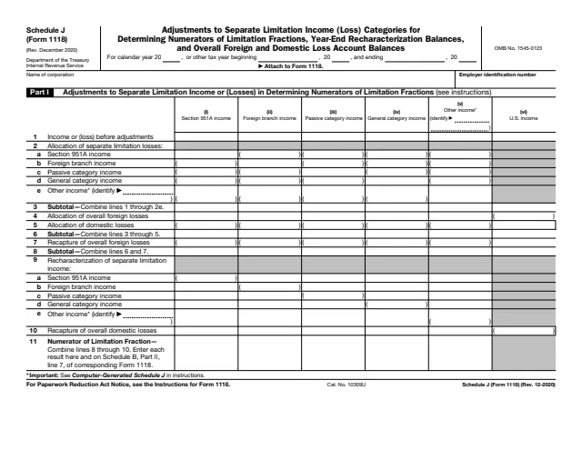 Page 1 of form 1118 Sch. J