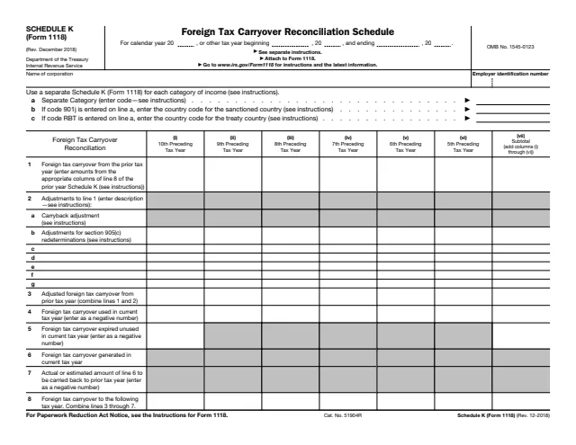 Page 1 of form 1118 Sch. K