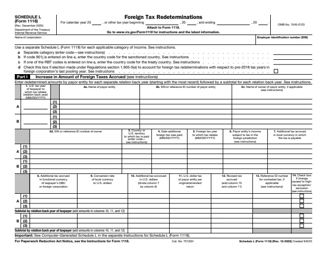 Page 1 of form 1118 Sch. L