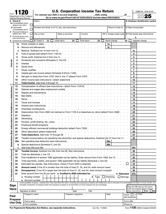Page 1 of form 1120