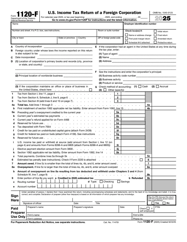 Page 1 of form 1120-F