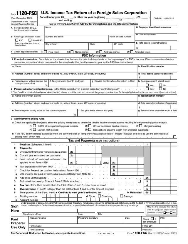 Page 1 of form 1120-FSC