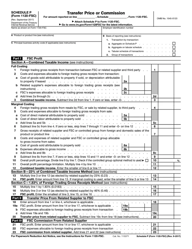 Page 1 of form 1120-FSC Sch. P