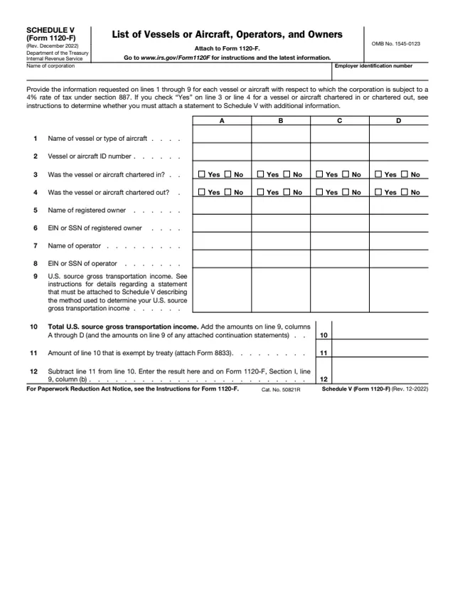 Page 1 of form 1120-F Sch. V
