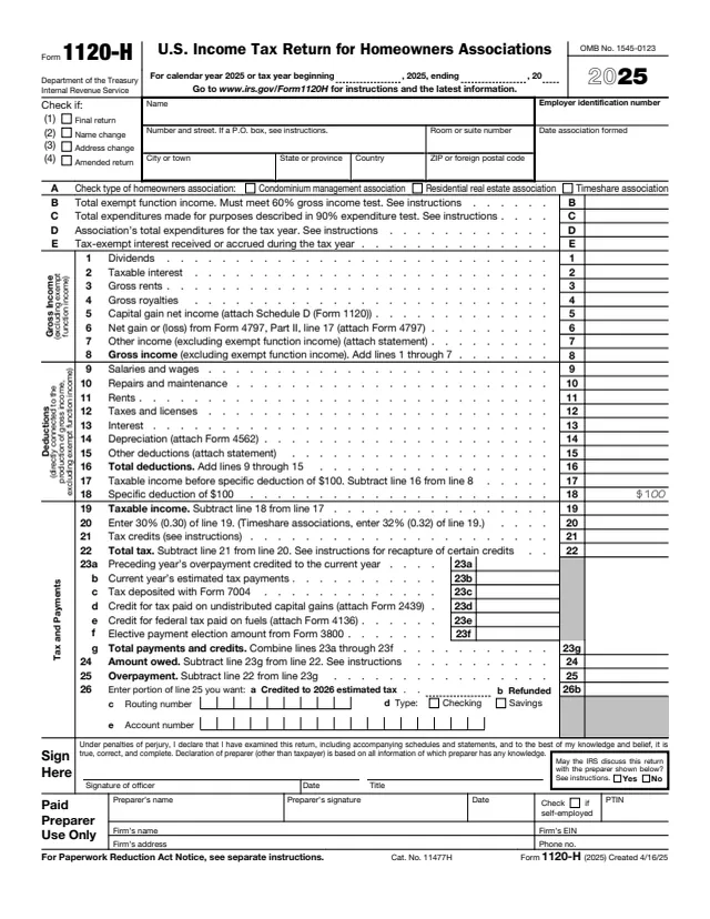 Page 1 of form 1120-H