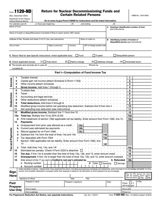 Page 1 of form 1120-ND