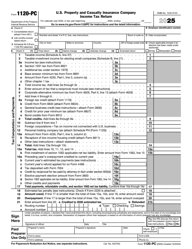 Page 1 of form 1120-PC