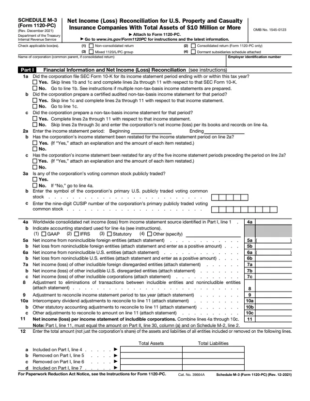 Page 1 of form 1120-PC Sch. M-3