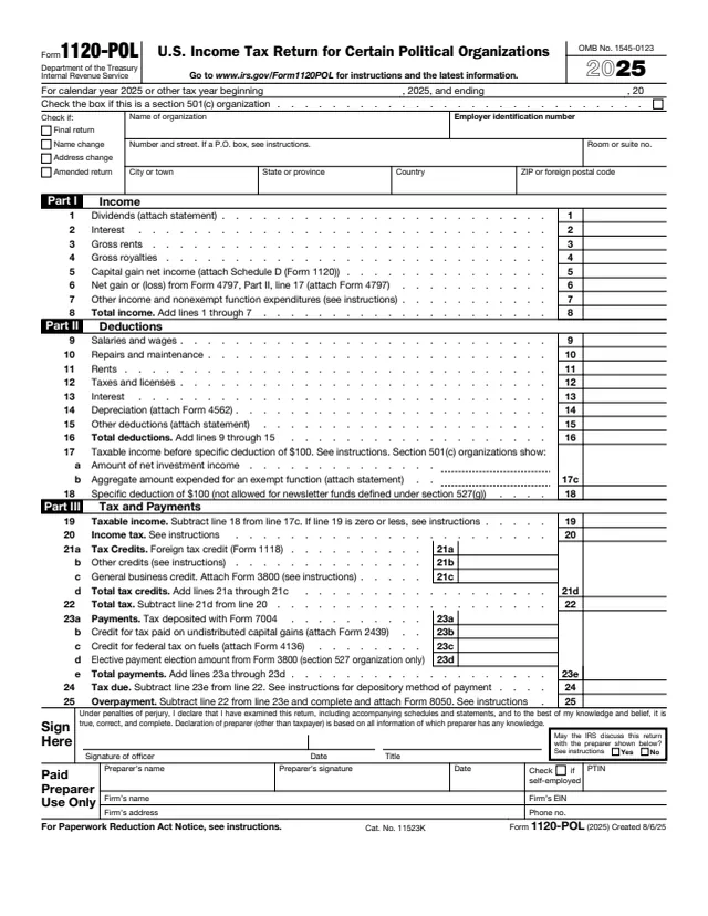 Page 1 of form 1120-POL