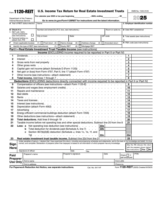 Page 1 of form 1120-REIT
