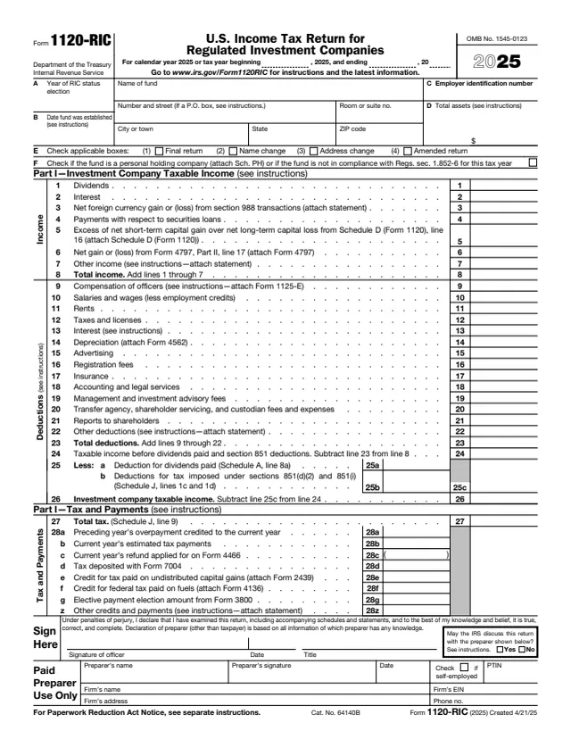 Page 1 of form 1120-RIC