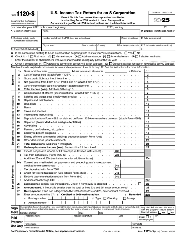Page 1 of form 1120-S