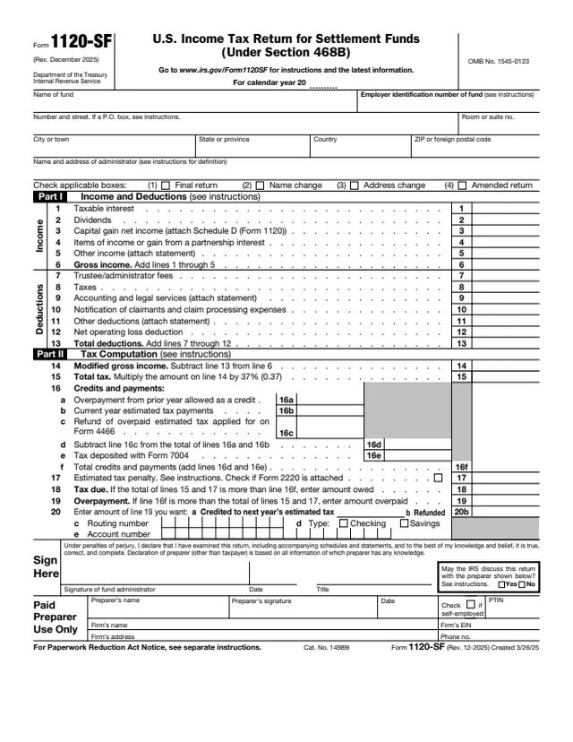 Page 1 of form 1120-SF