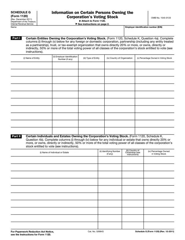 Page 1 of form 1120 Sch. G