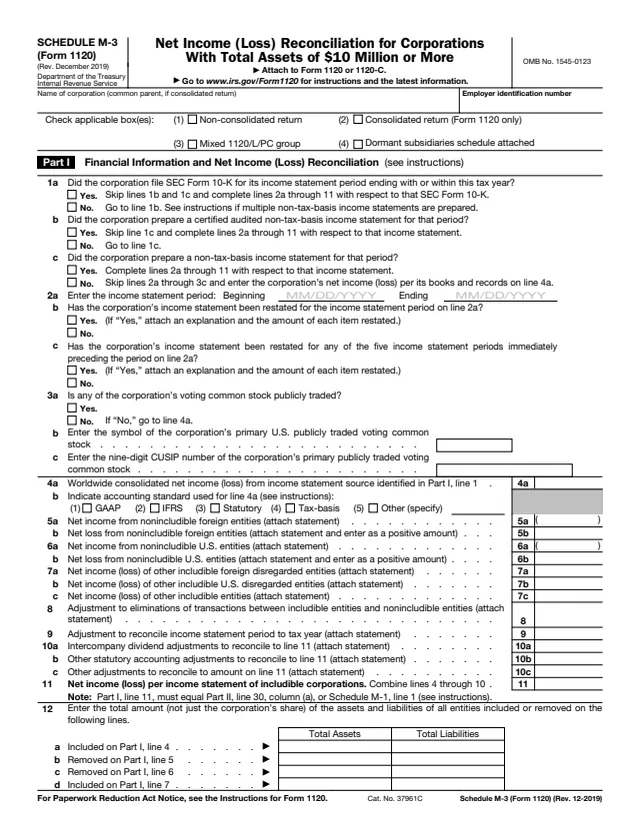 Page 1 of form 1120 Sch. M-3