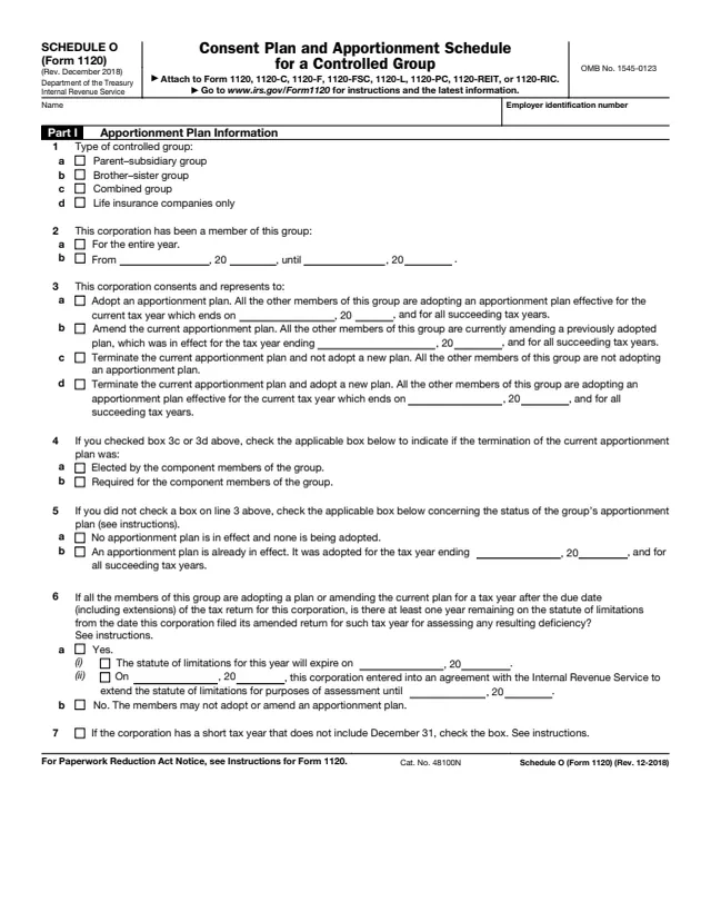 Page 1 of form 1120 Sch. O
