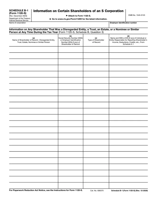 Page 1 of form 1120-S Sch. B-1