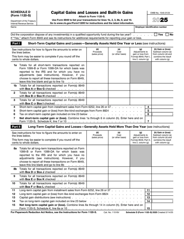 Page 1 of form 1120-S