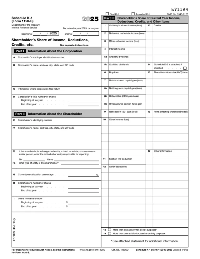 Page 1 of form 1120-S