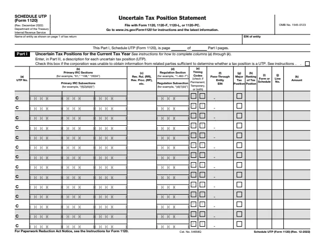 Page 1 of form 1120 Sch. UTP