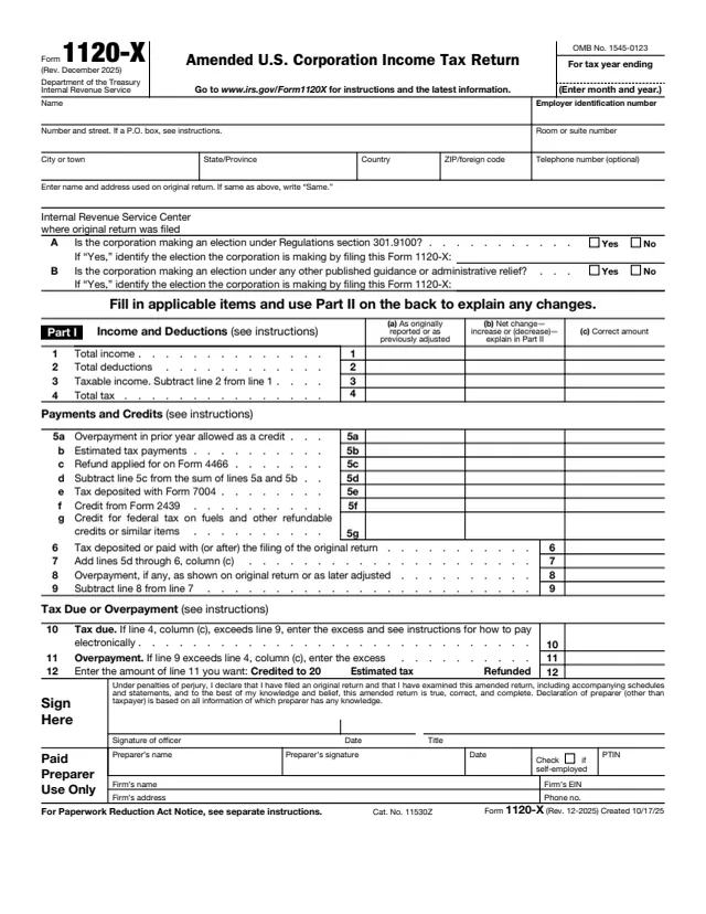 Page 1 of form 1120-X