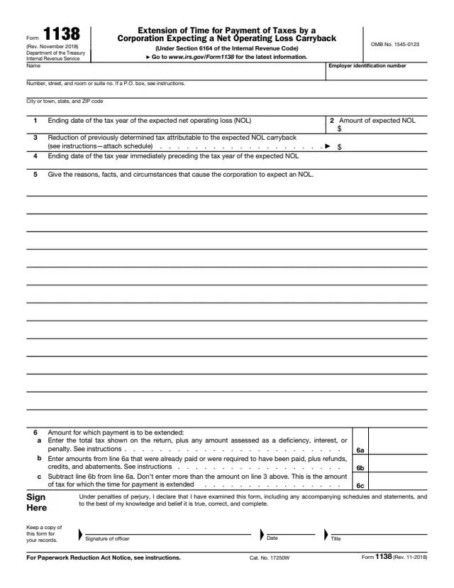 Page 1 of form 1138