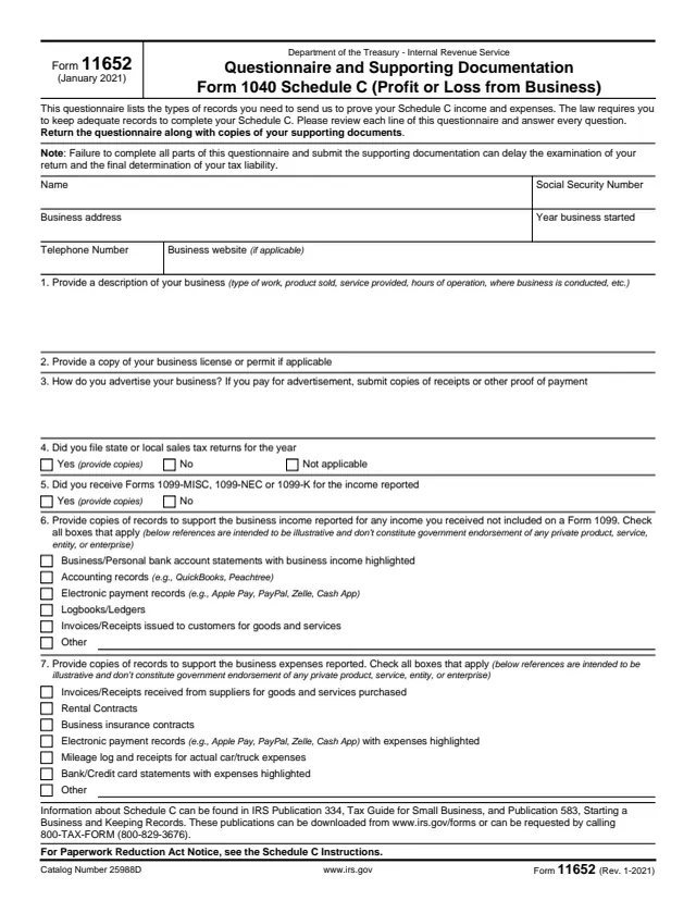 Page 1 of form 11652