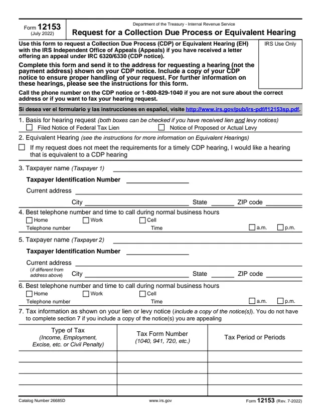 Page 1 of form 12153