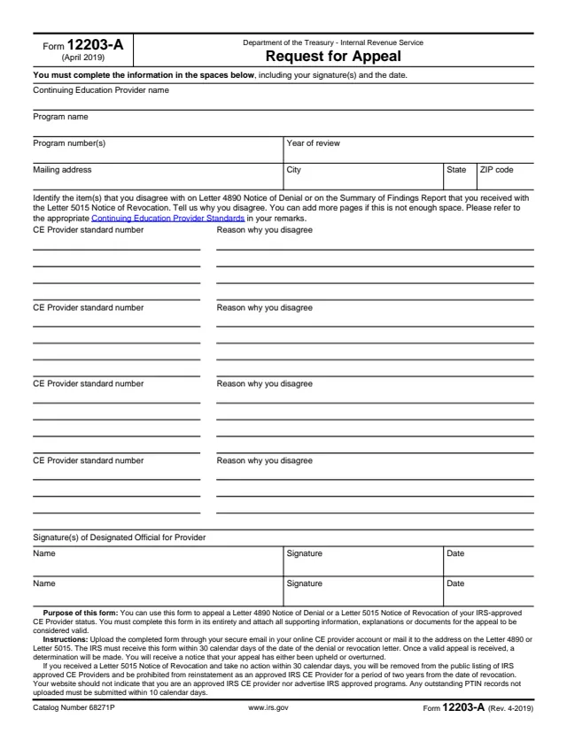 Page 1 of form 12203-A