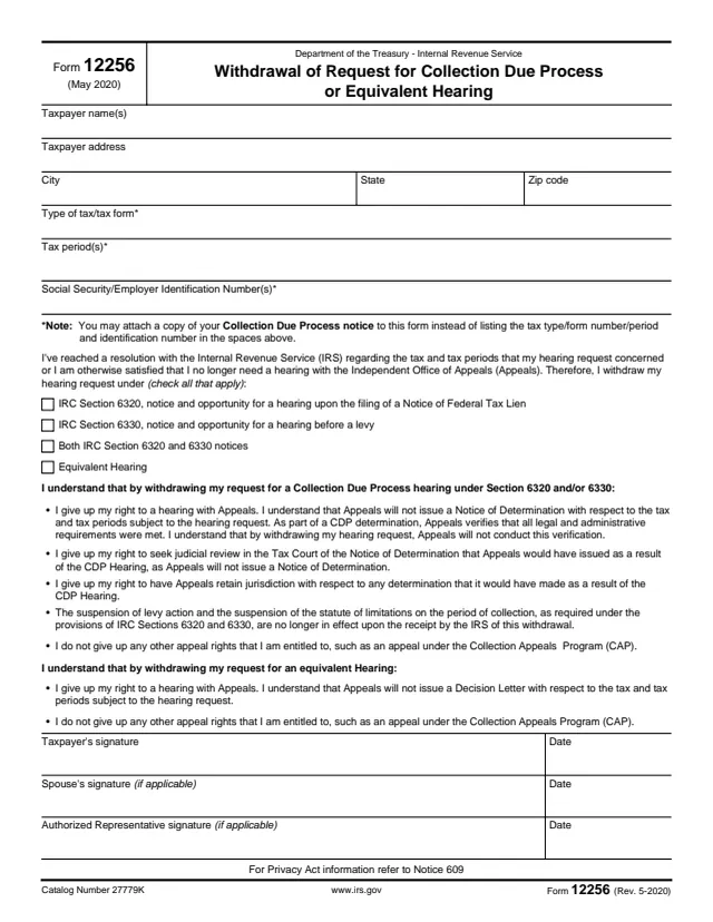 Page 1 of form 12256