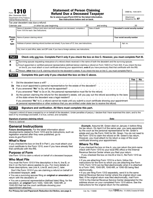 Page 1 of form 1310