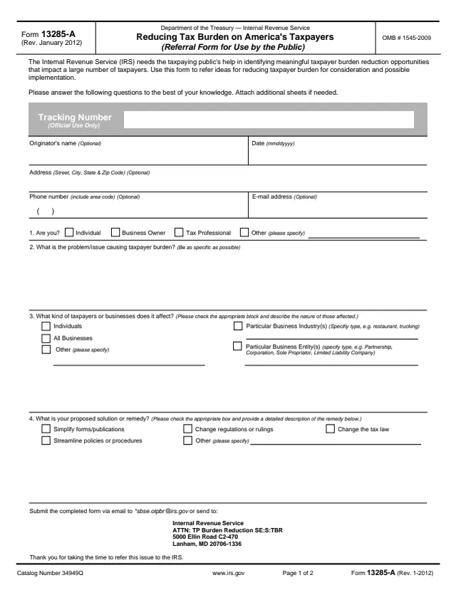 Page 1 of form 13285-A