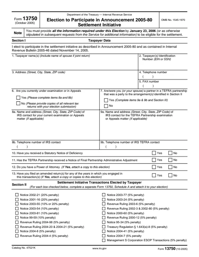 Page 1 of form 13750