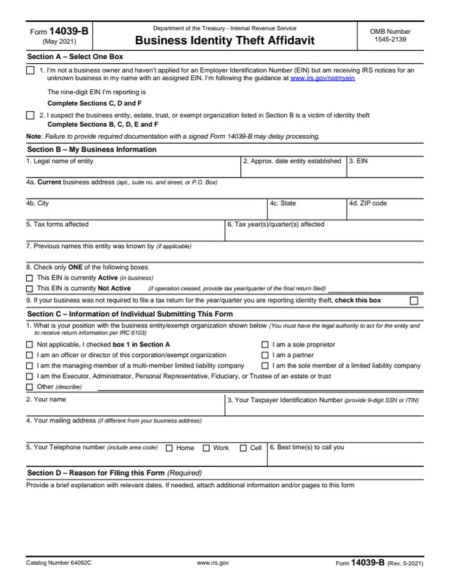 Page 1 of form 14039-B