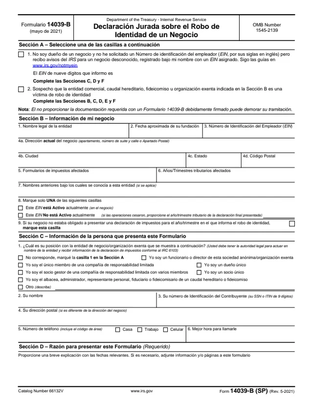 Page 1 of form 14039-B