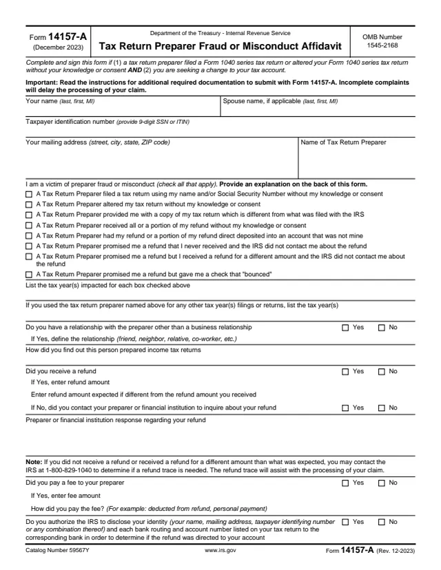 Page 1 of form 14157-A