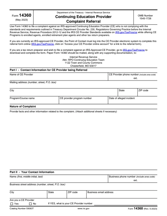 Page 1 of form 14360