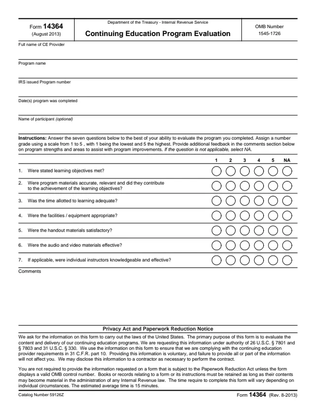 Page 1 of form 14364