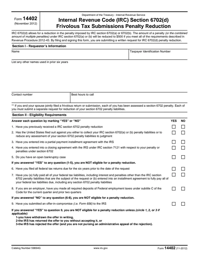 Page 1 of form 14402