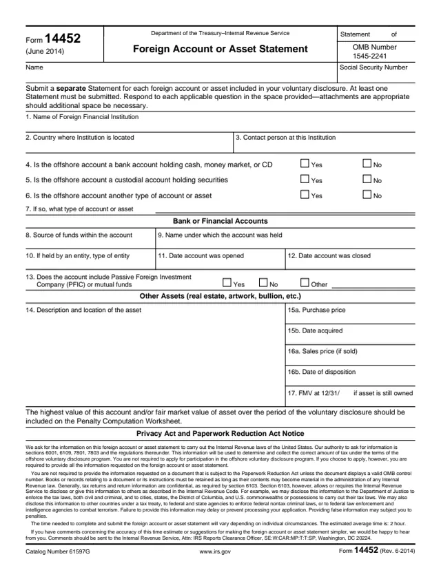 Page 1 of form 14452