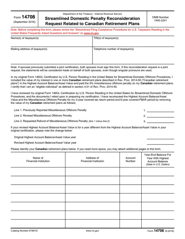 Page 1 of form 14708