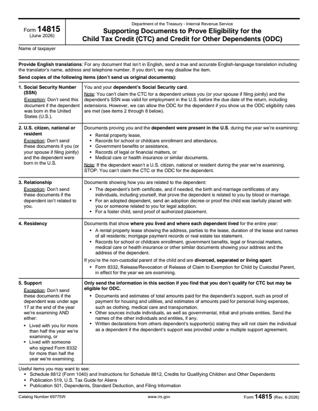 Page 1 of form 14815