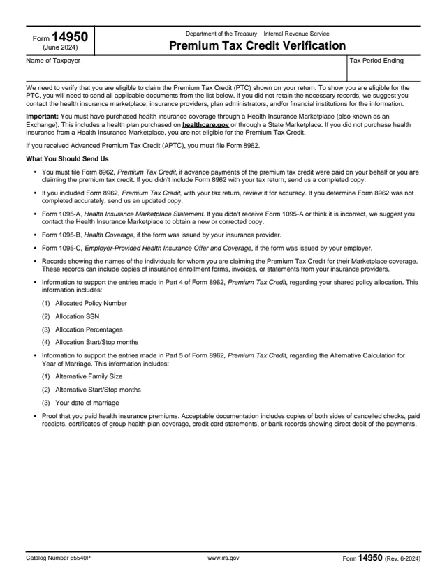 Page 1 of form 14950