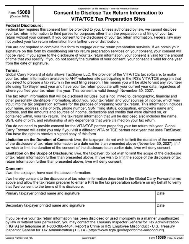 Page 1 of form 15080