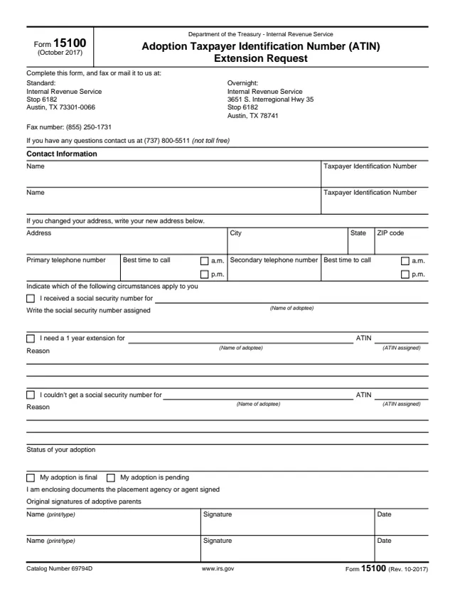 Page 1 of form 15100