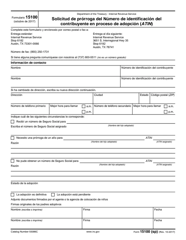 Page 1 of form 15100