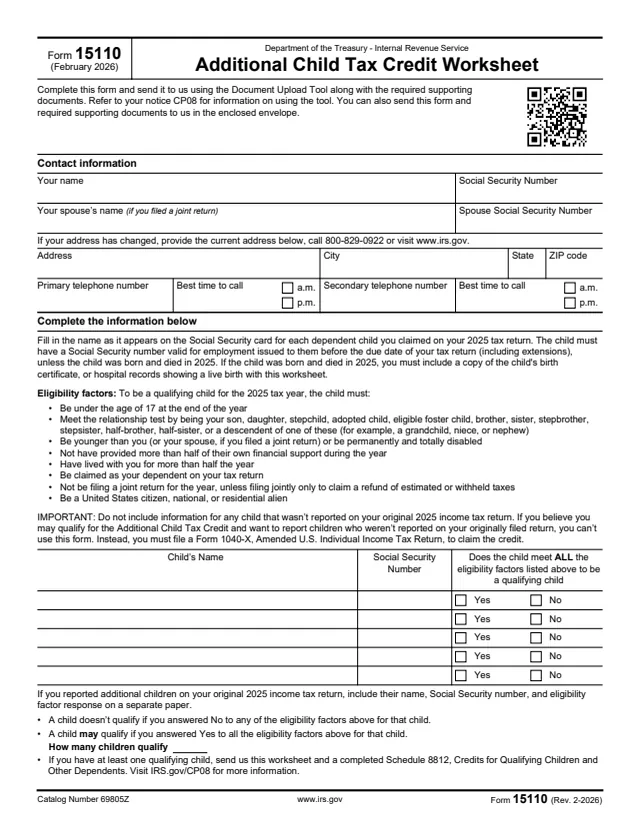Page 1 of form 15110