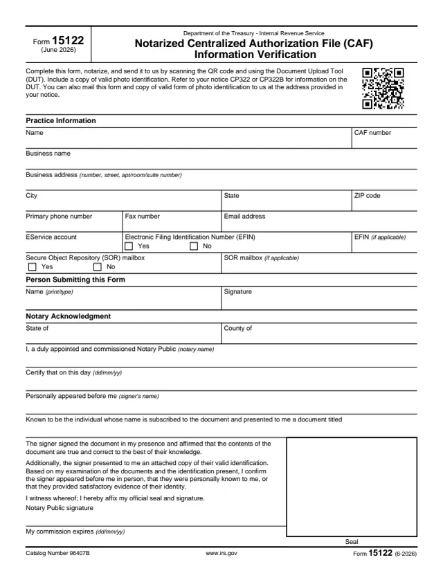Page 1 of form 15122