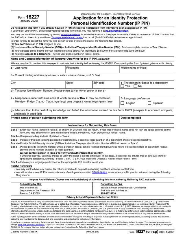 Page 1 of form 15227
