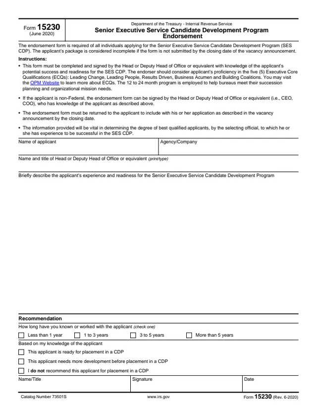 Page 1 of form 15230